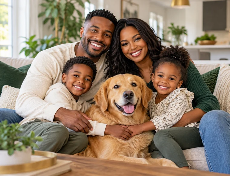 A pet owner sitting at home with their dog
